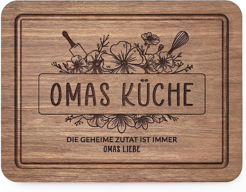 Geburtstagsgeschenk für Oma – Edles Walnussholz Schneidebrett mit Saftrille