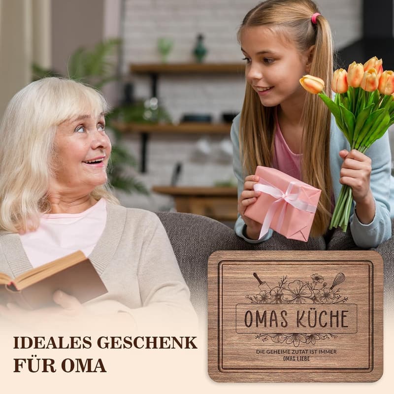 Geburtstagsgeschenk für Oma – Edles Walnussholz Schneidebrett mit Saftrille