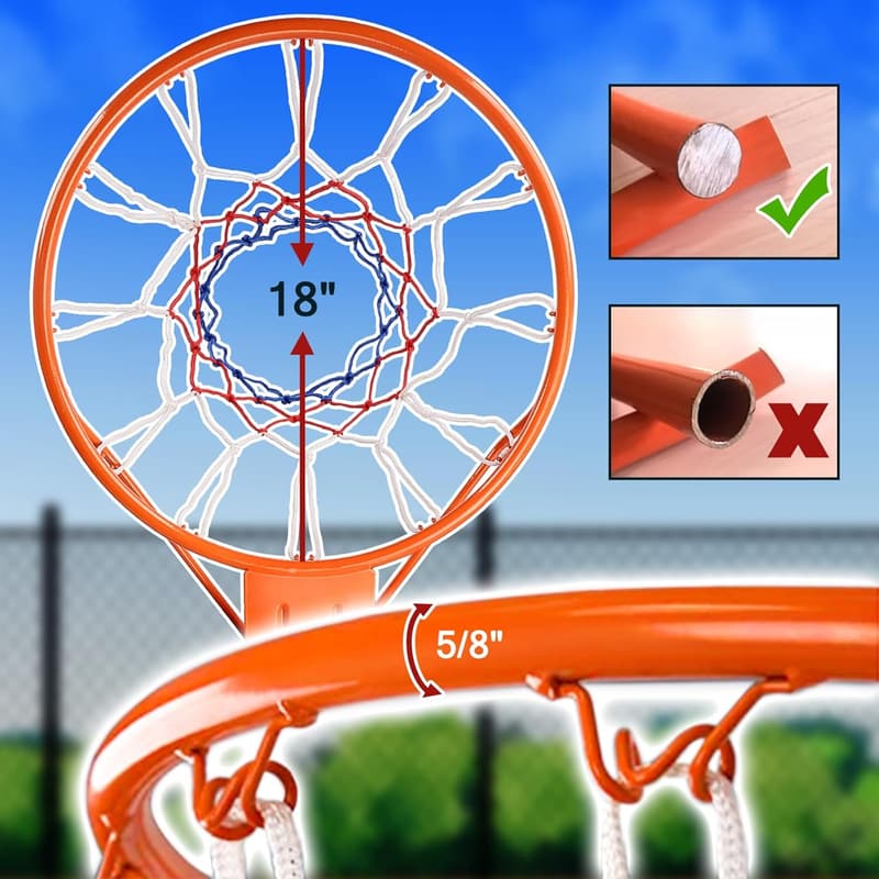 Massiver Wandmontage-Basketkorb 45 cm mit Stahlring für Innen und Außen