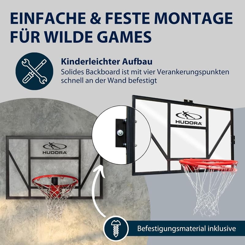 HUDORA Basketball Board Competition Pro für Garten - Wandmontage mit Dunkring
