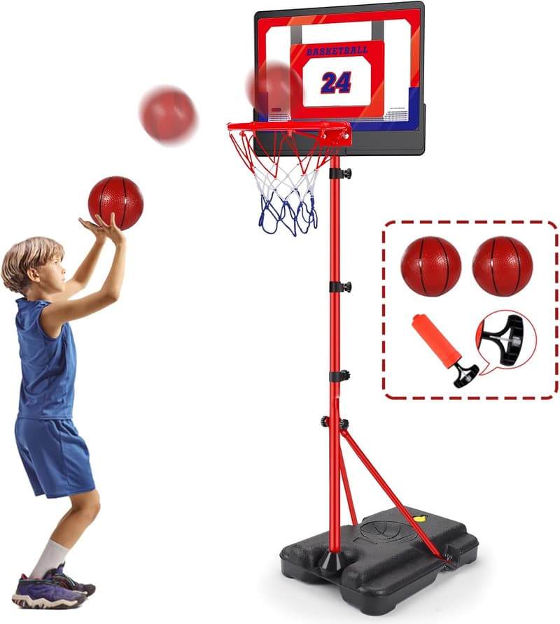 Höhenverstellbarer Basketballkorbset für Kinder mit Pumpe, 107-189 cm