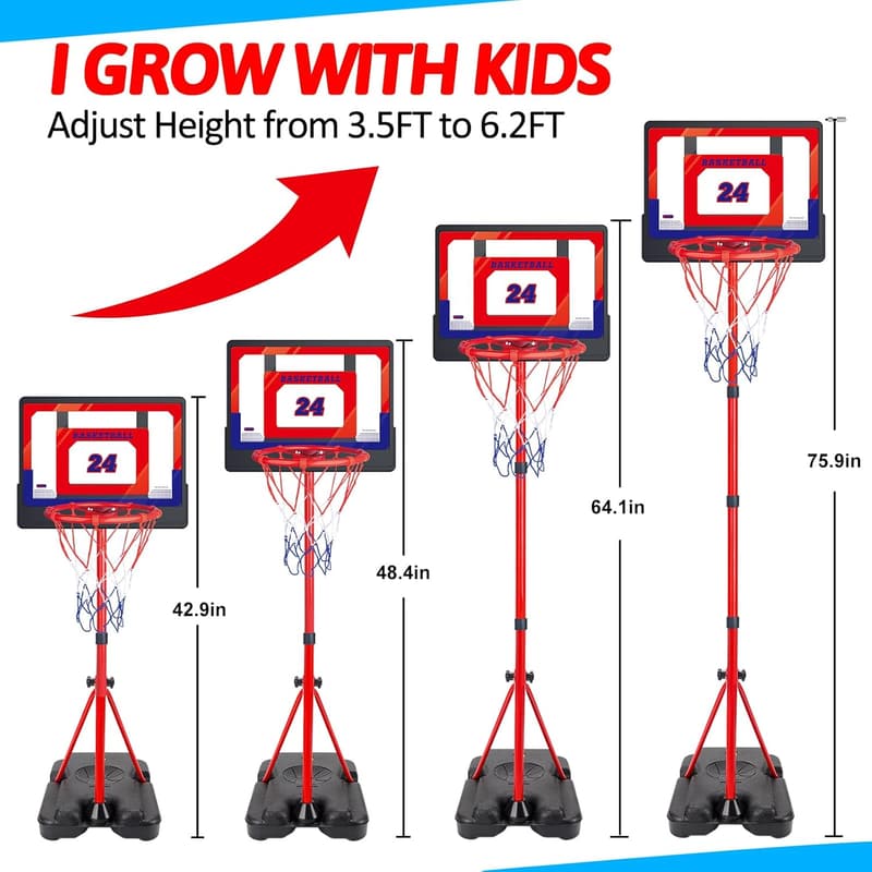 Höhenverstellbarer Basketballkorbset für Kinder mit Pumpe, 107-189 cm