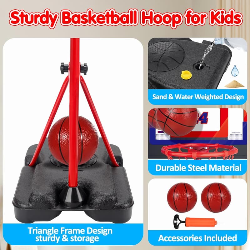 Höhenverstellbarer Basketballkorbset für Kinder mit Pumpe, 107-189 cm