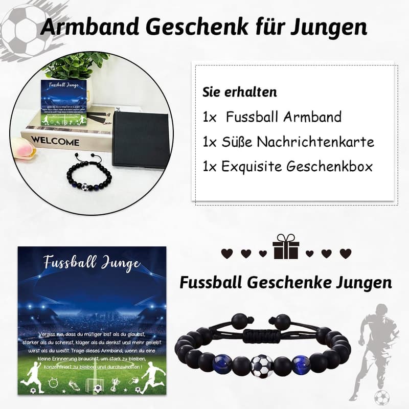 Fußballarmband zur Einschulung für Jungen, Geschenk zur Jugendweihe