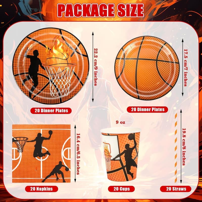 Basketball Geburtstag Partygeschirr Set für 20 Gäste, 100 Teile