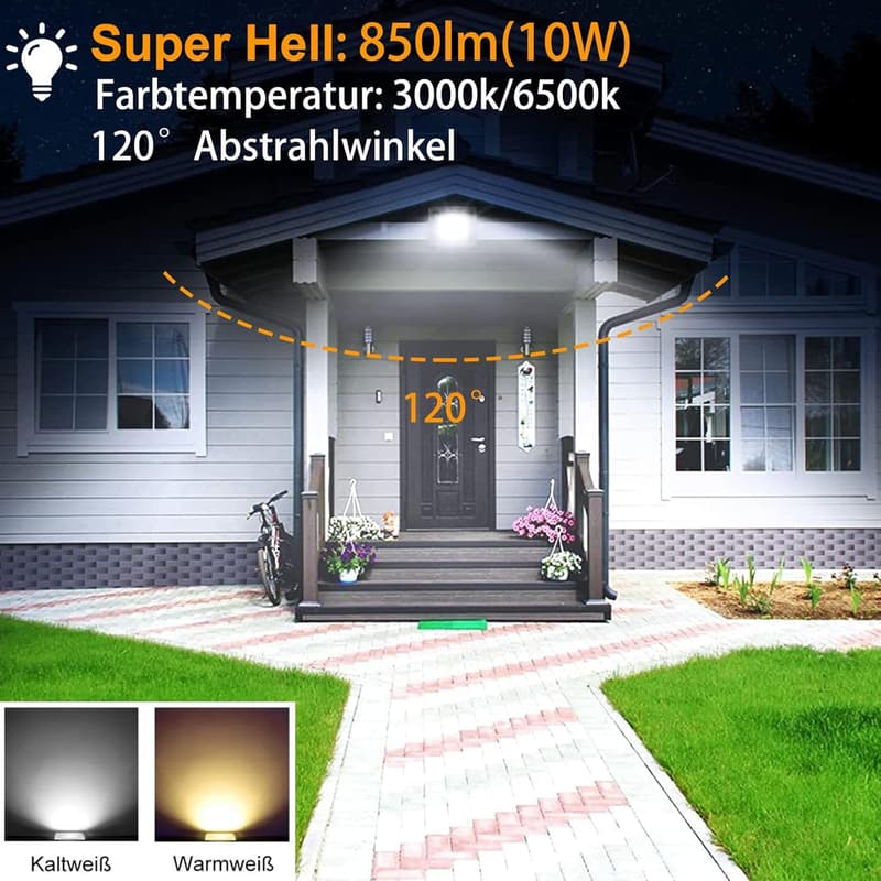Wasserdichter 10W LED Außenstrahler für Garten und Garage, 850LM