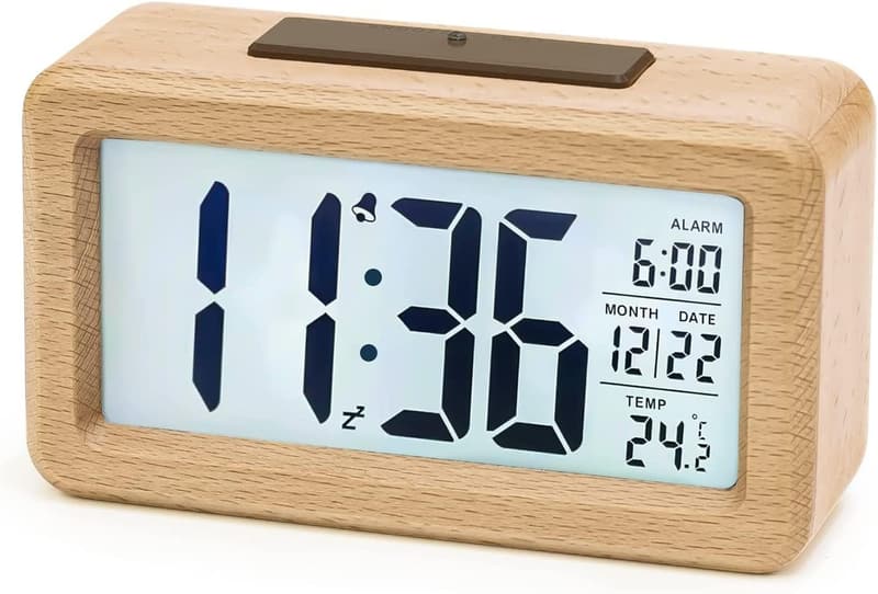 Digitaler Holzwecker mit großer Anzeige und Nachtlicht