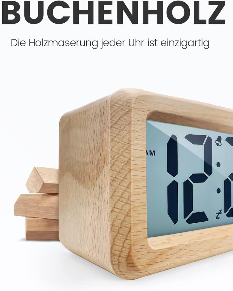 Digitaler Holzwecker mit großer Anzeige und Nachtlicht