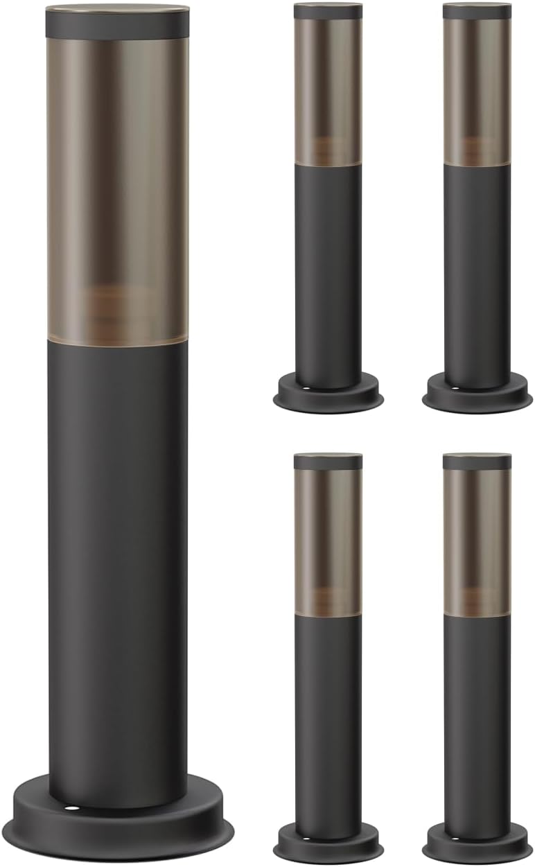 5er Set Außenpollerleuchten mit Rauchoptik, IP44, schwarz, 38,5 cm