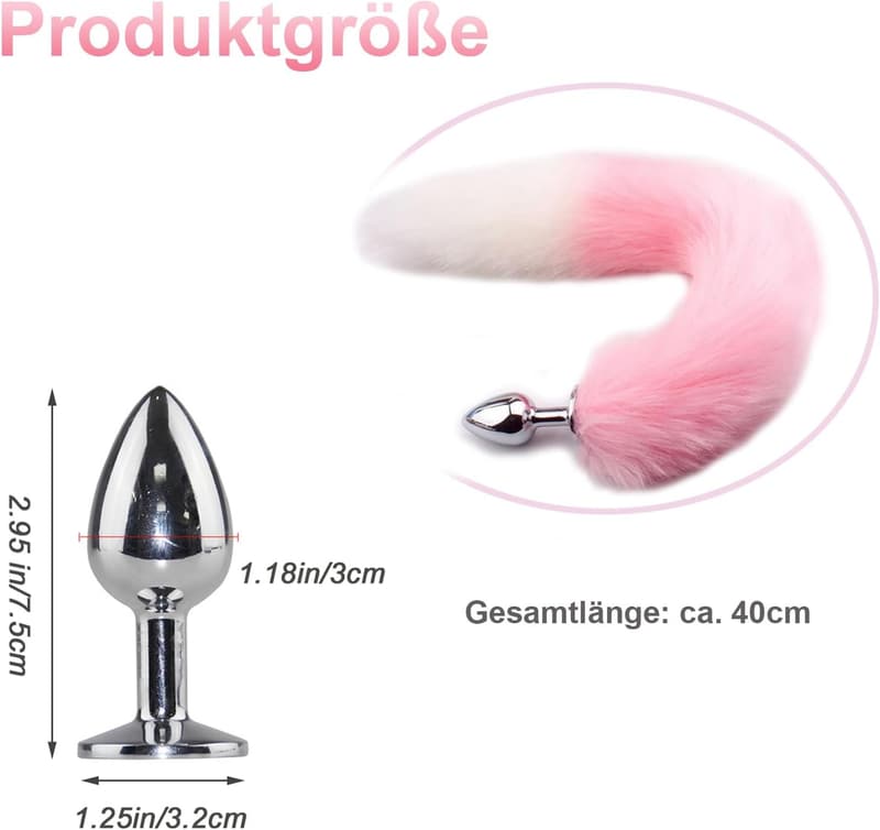 Fuchsschwanz Analplug aus Edelstahl für Cosplay und SM-Spiele (Rosa)