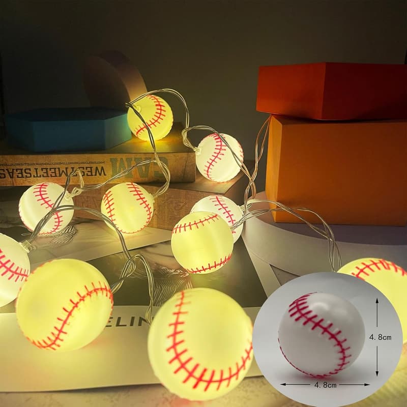 Baseball Lichterkette für Kinderzimmer, 1,5m, batteriebetrieben, 10 LEDs