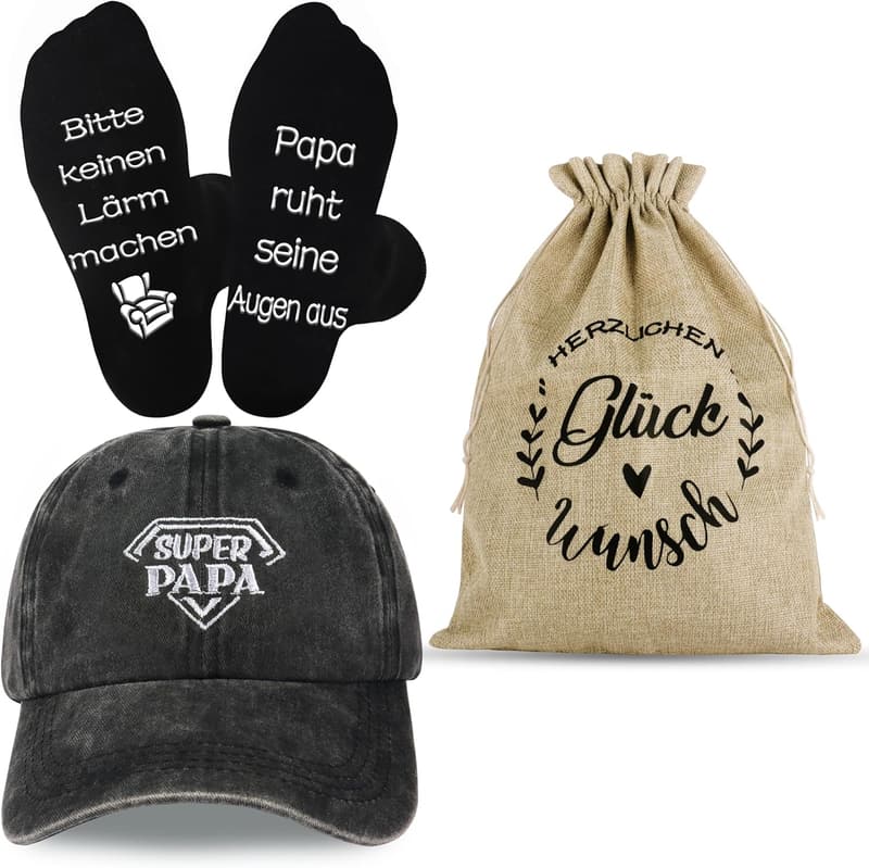 Geschenkset für Männer: Socken und Baseball Cap im Beutel