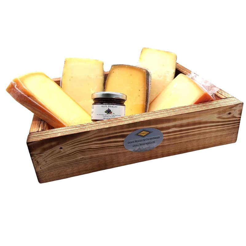 Südtiroler Käse Geschenkekiste mit 5 Variationen und Feigensenf