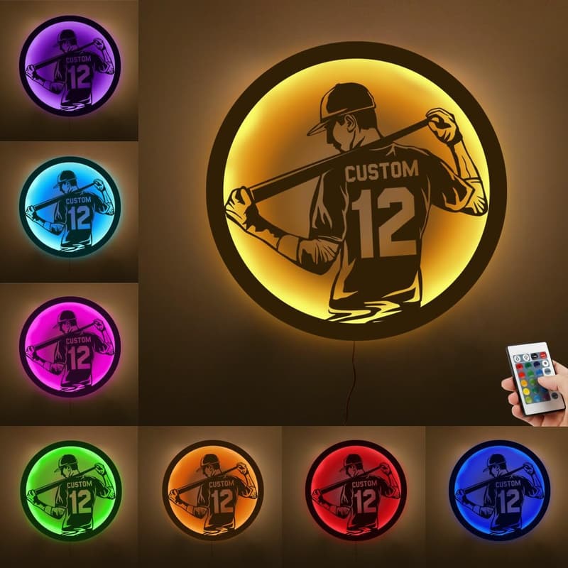 Personalisierte LED Neonlampe für Baseballspieler – mit Namen und Nummer