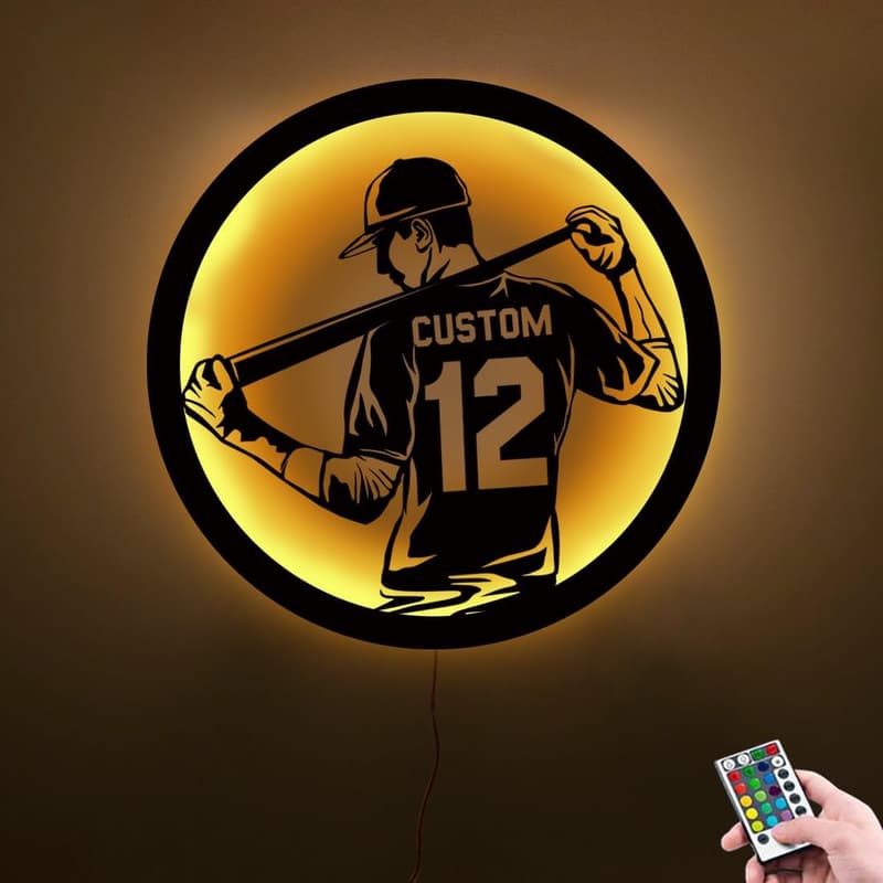 Personalisierte LED Neonlampe für Baseballspieler – mit Namen und Nummer