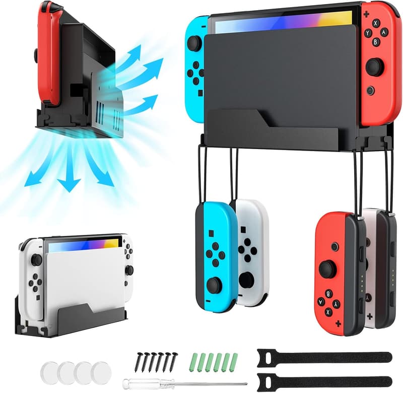 MoKo Wandhalterung für Nintendo Switch mit 4 Joy-Con Haken, Schwarz
