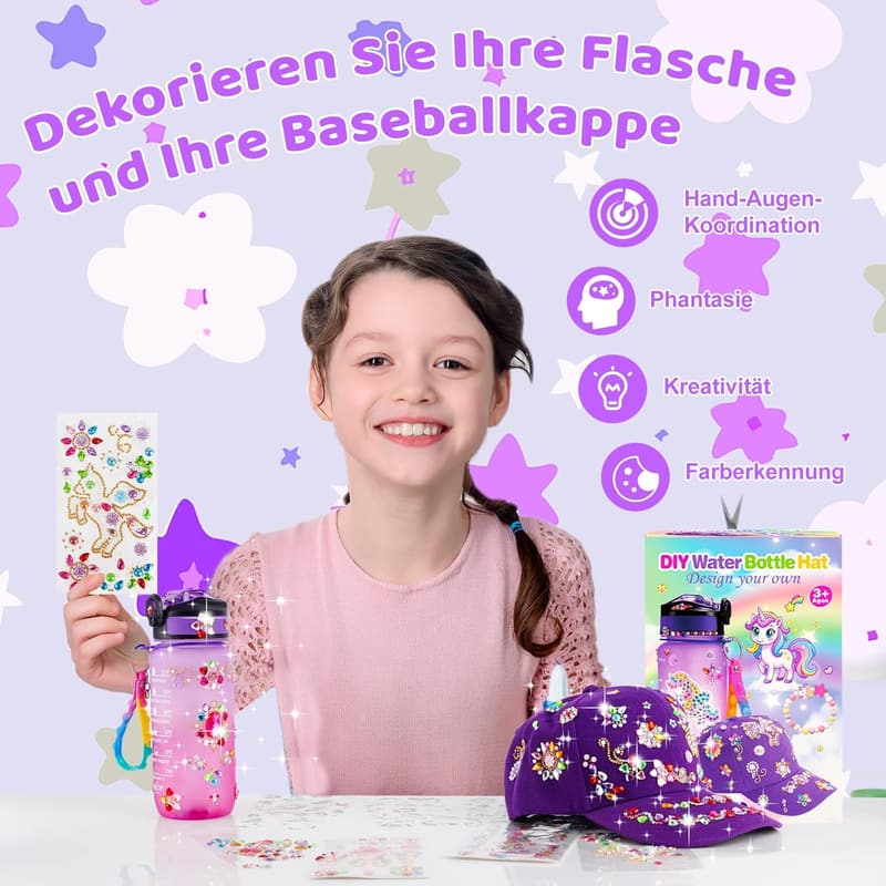 Wasserflasche und Baseballkappe Bastelset für Mädchen ab 6 Jahren