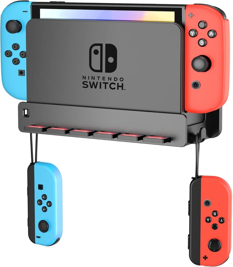 Platzsparende Wandhalterung für Switch mit Joy-Con Haken und Kartenslots