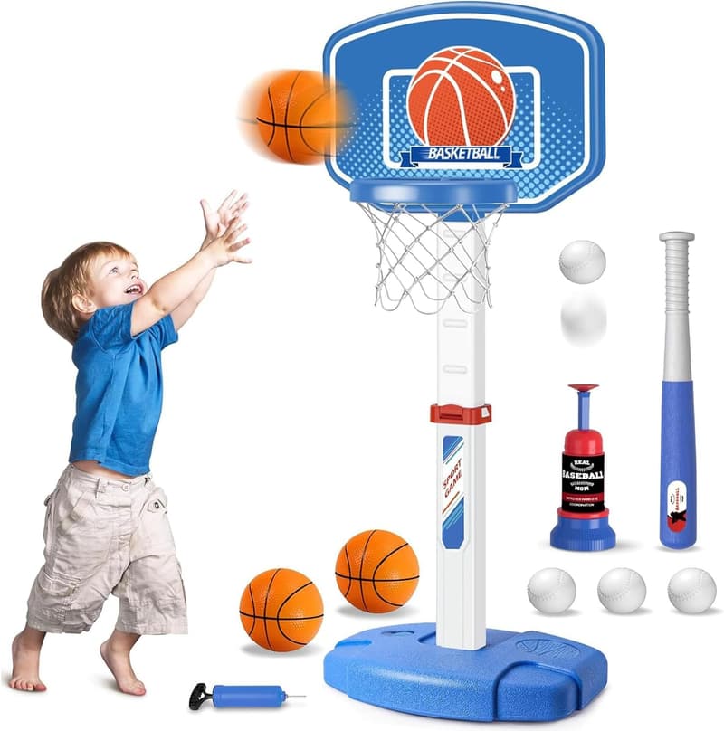 Verstellbares 2-in-1 Basketball- und T-Ball-Set für Kinder 3-5