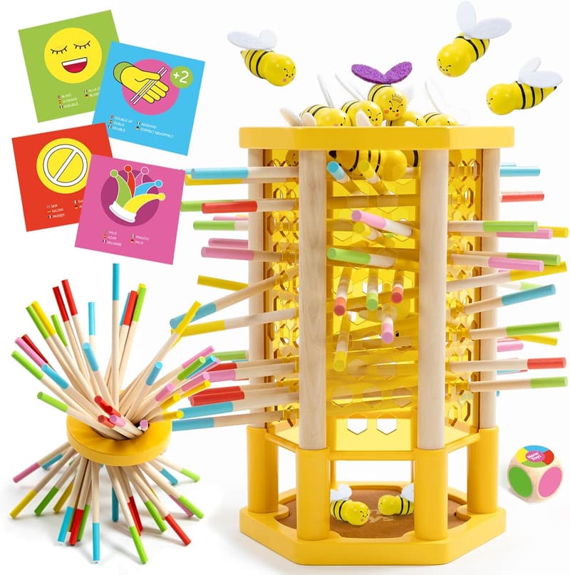Montessori Spielzeug 4-in-1 Bienen aus Holz für Kinder ab 3 Jahren