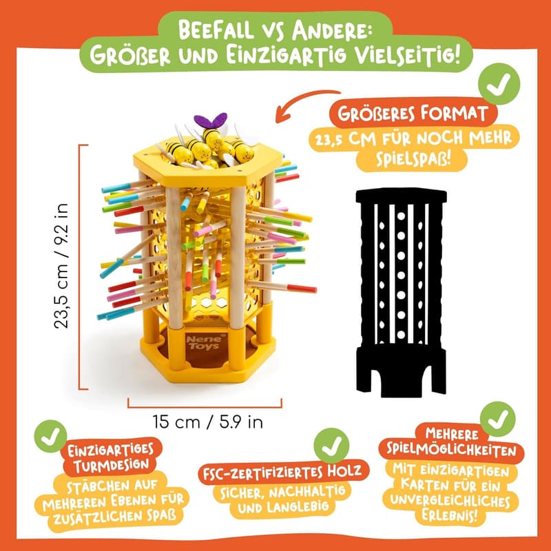 Montessori Spielzeug 4-in-1 Bienen aus Holz für Kinder ab 3 Jahren