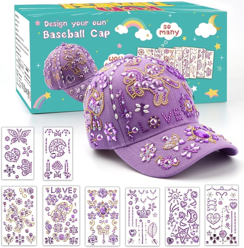 DIY Baseballkappe mit Edelsteinaufklebern für Mädchen zur Einschulung