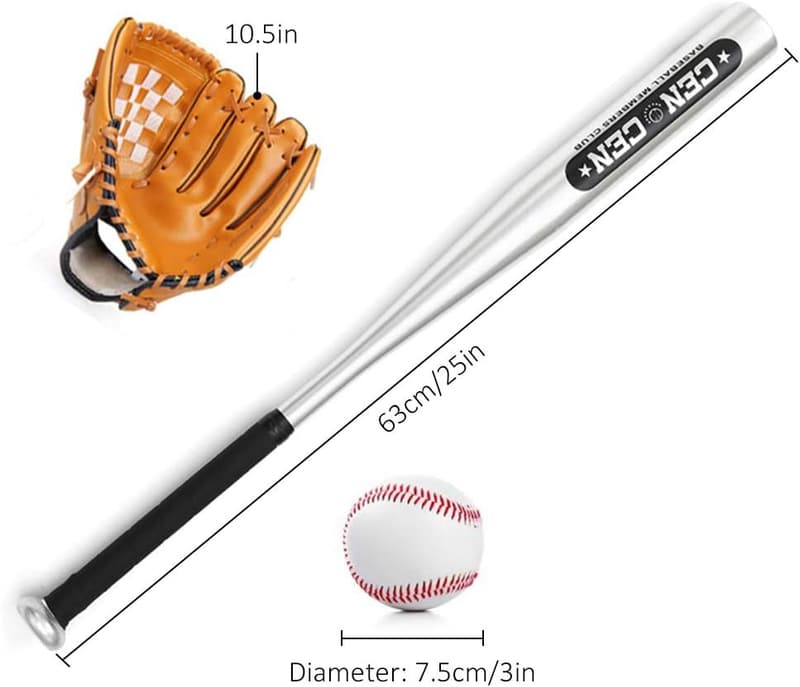 Baseball-Set für Jugendliche: 25 Zoll Aluminiumschläger & PVC-Handschuh