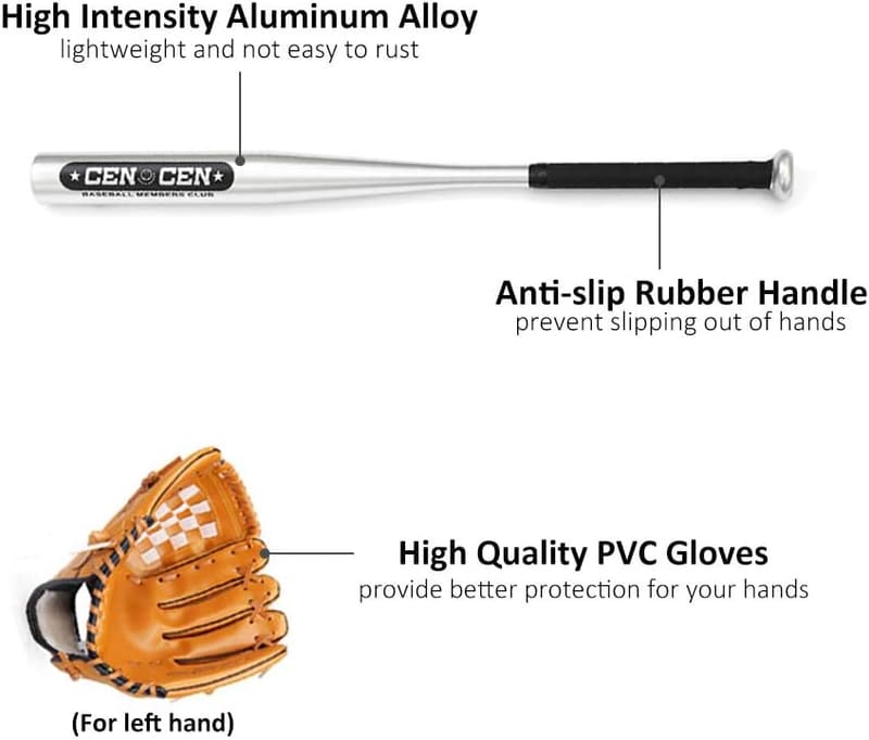 Baseball-Set für Jugendliche: 25 Zoll Aluminiumschläger & PVC-Handschuh