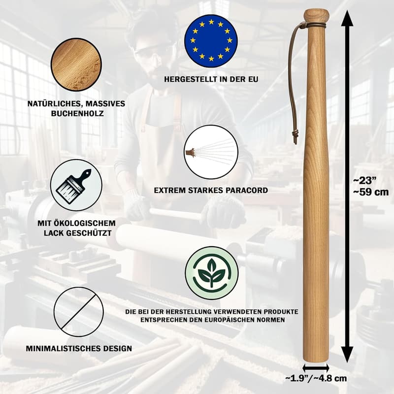 Victorer Baseballschläger 59 cm aus Buchenholz mit Paracord-Schlaufe