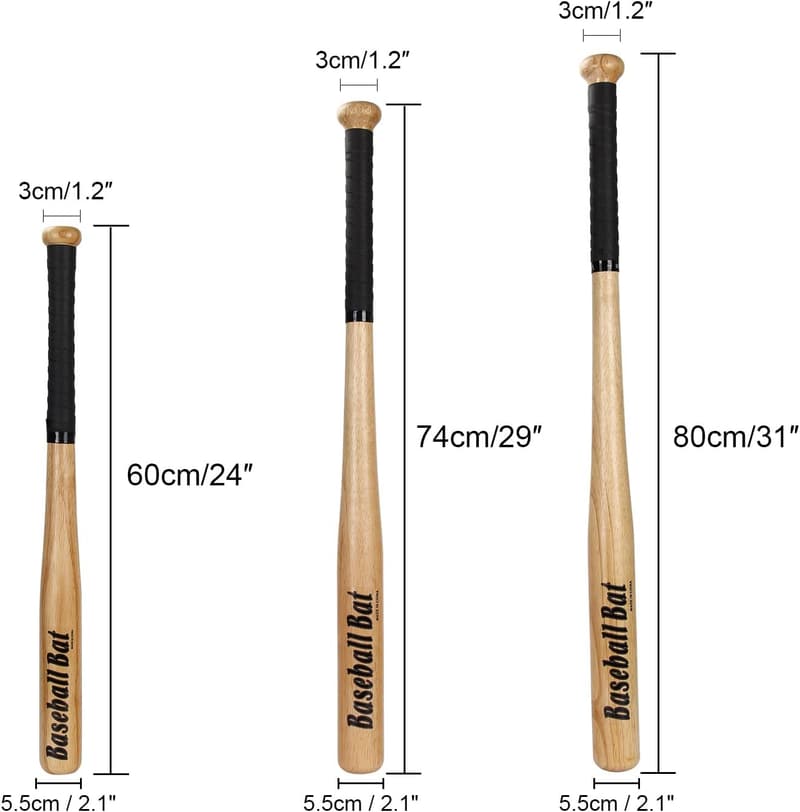 Yuecuu Holz-Baseballschläger mit rutschfestem Griff - 64cm/74cm/84cm