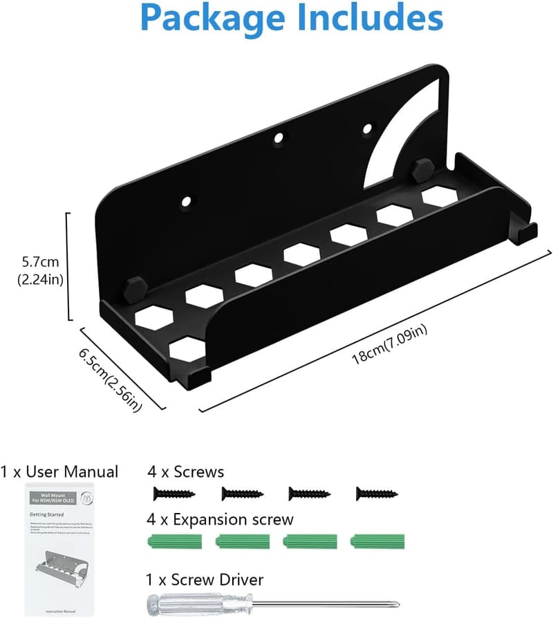 Wandhalterung für Switch OLED mit Joycon-Haken – Metall schwarz