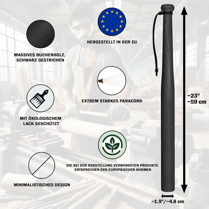 Victorer Baseballschläger 59 cm aus Buchenholz mit Paracord-Schlaufe