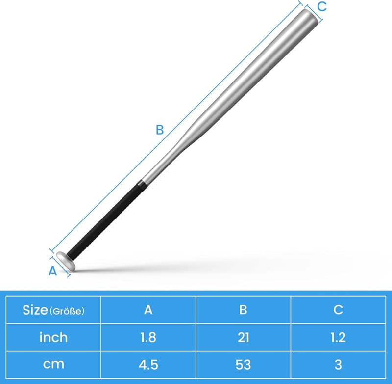 Silberner Aluminium-Baseballschläger, 21 Zoll