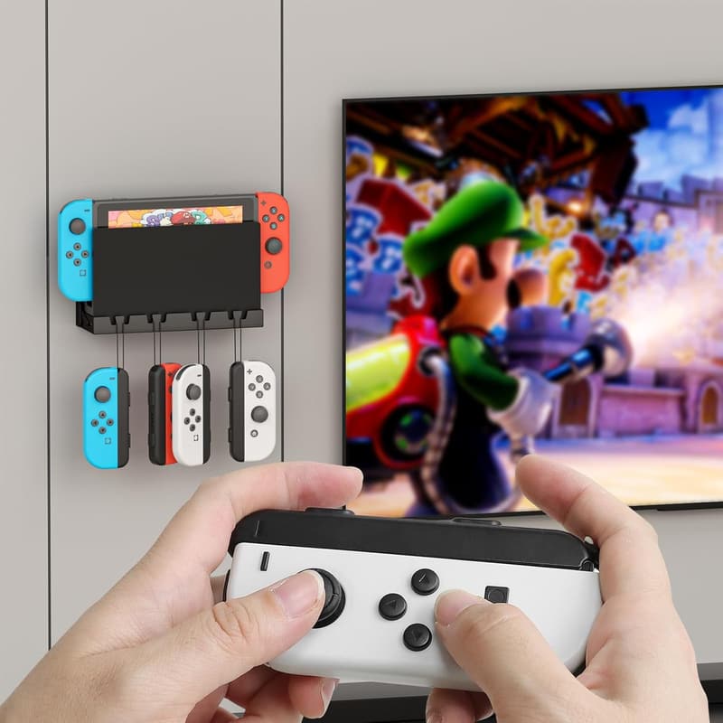 Wandhalterung aus Metall für Nintendo Switch mit 4 Joy-Con Haken, Schwarz