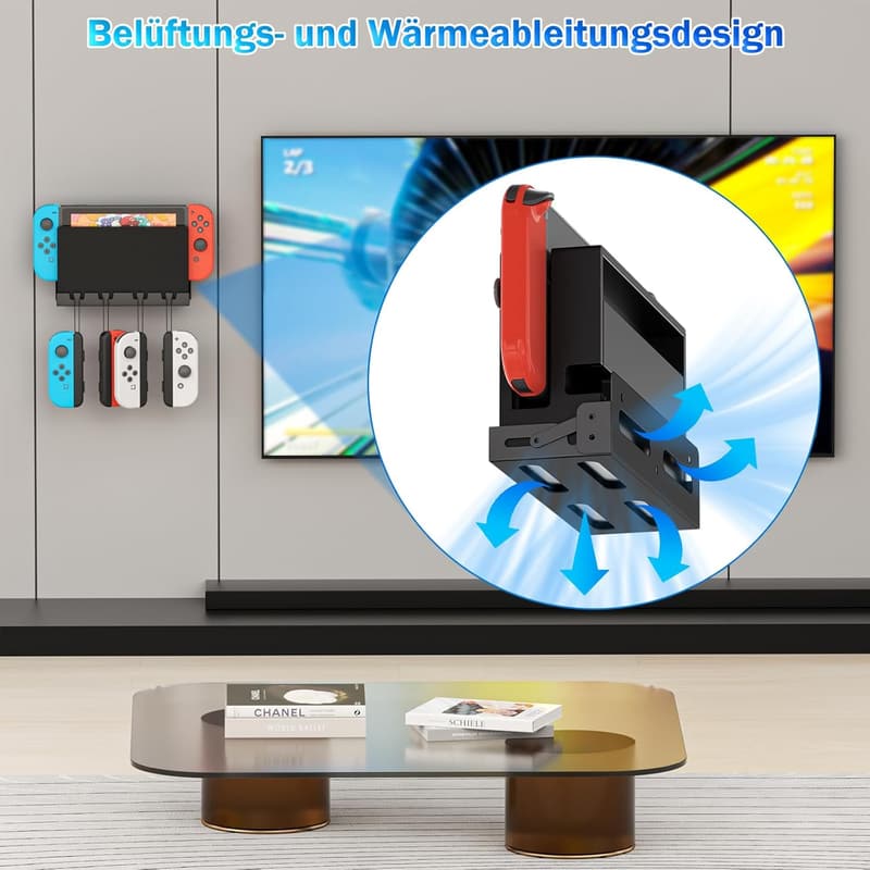 Wandhalterung aus Metall für Nintendo Switch mit 4 Joy-Con Haken, Schwarz