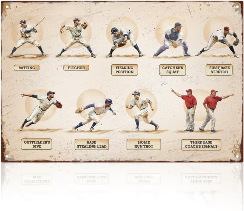 Vintage Baseball Blechschild - Wanddeko für Jungen, 20 x 30 cm