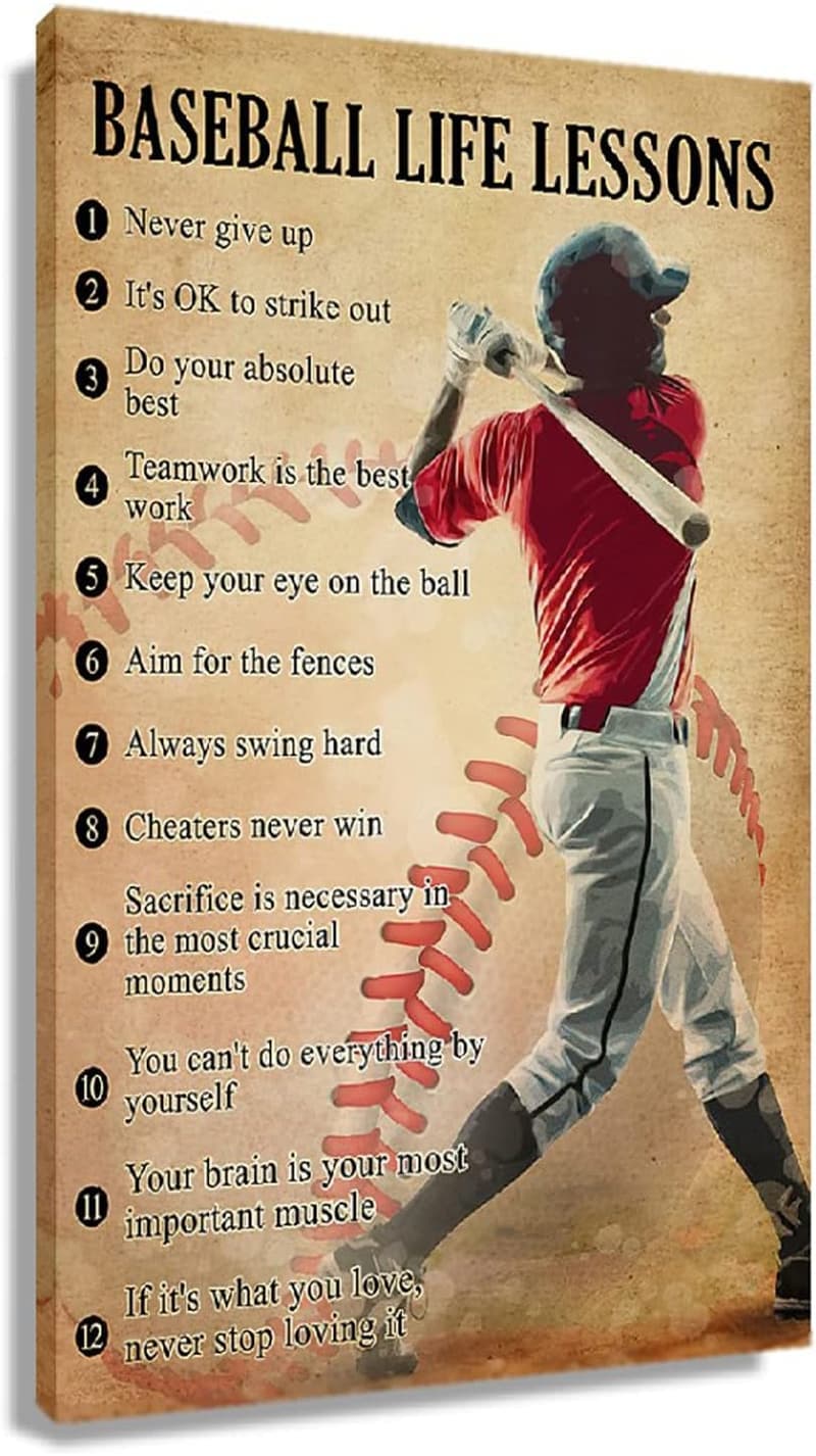 Retro Baseball Leinwandbild mit inspirierenden Zitaten für Jungenzimmer, 60 x 40 cm