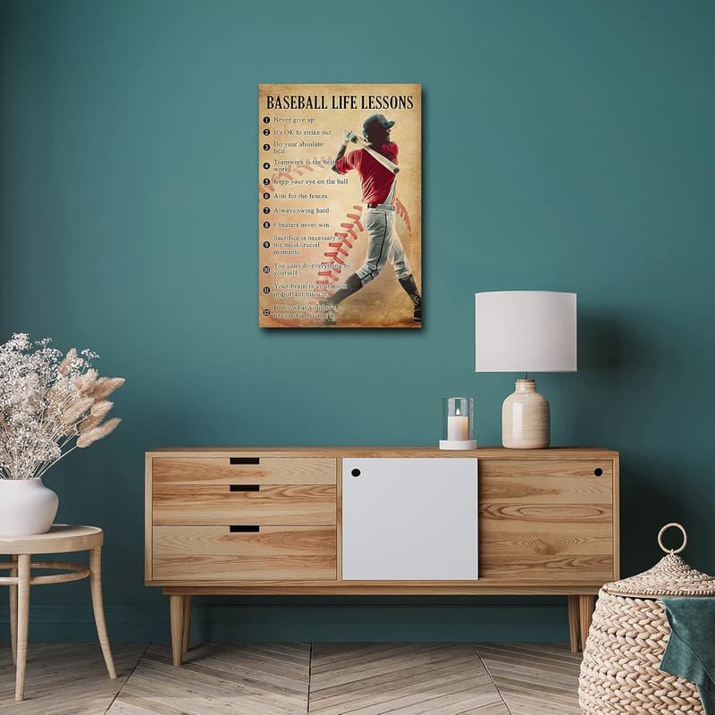 Retro Baseball Leinwandbild mit inspirierenden Zitaten für Jungenzimmer, 60 x 40 cm