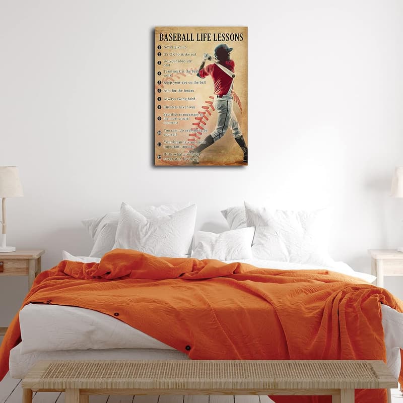 Retro Baseball Leinwandbild mit inspirierenden Zitaten für Jungenzimmer, 60 x 40 cm