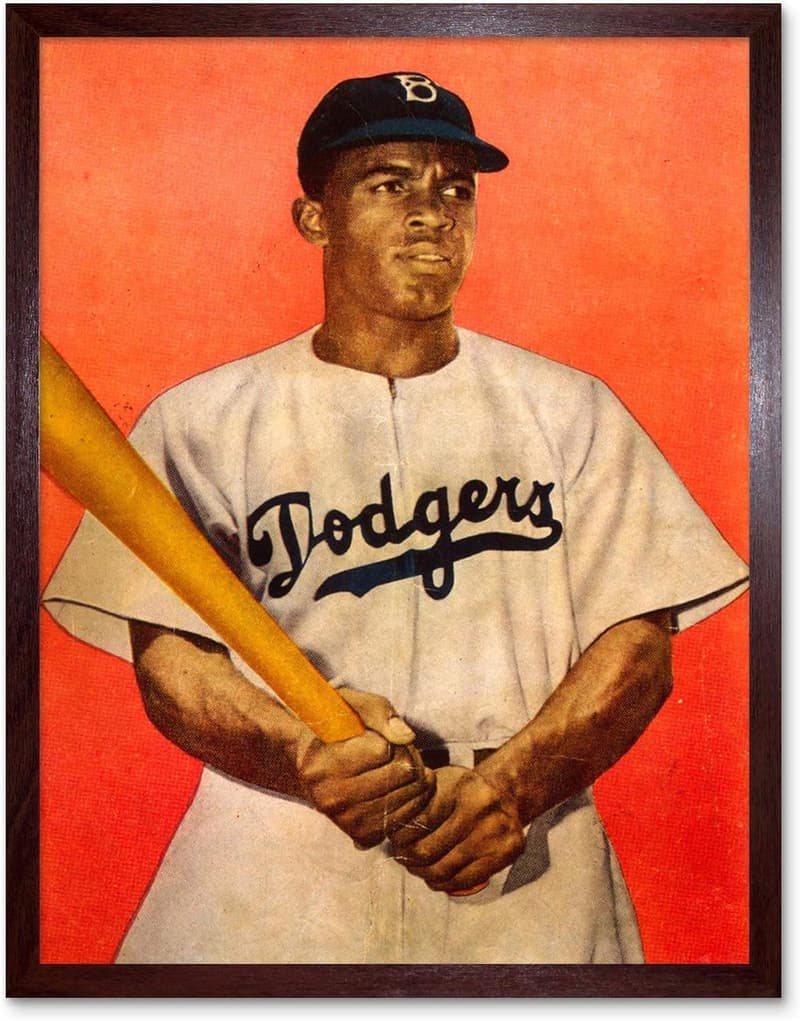 Vintage Jackie Robinson Kunstdruck der Brooklyn Dodgers – gerahmt, 30x40 cm