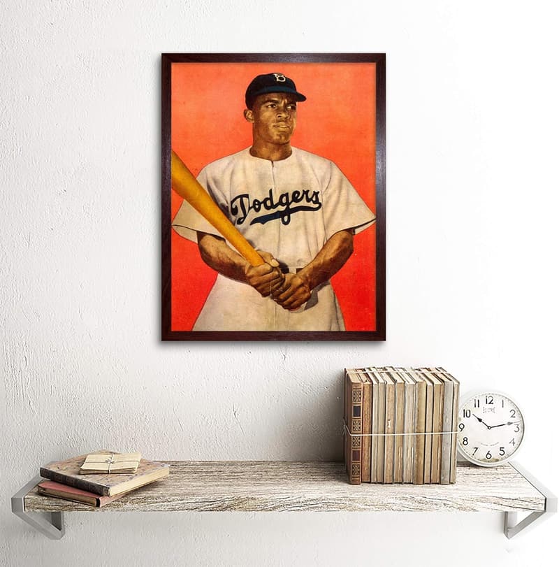 Vintage Jackie Robinson Kunstdruck der Brooklyn Dodgers – gerahmt, 30x40 cm