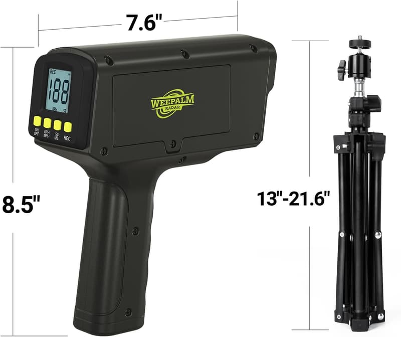 WEEPALM Baseball-Radarpistole mit LED/LCD-Display und Stativ