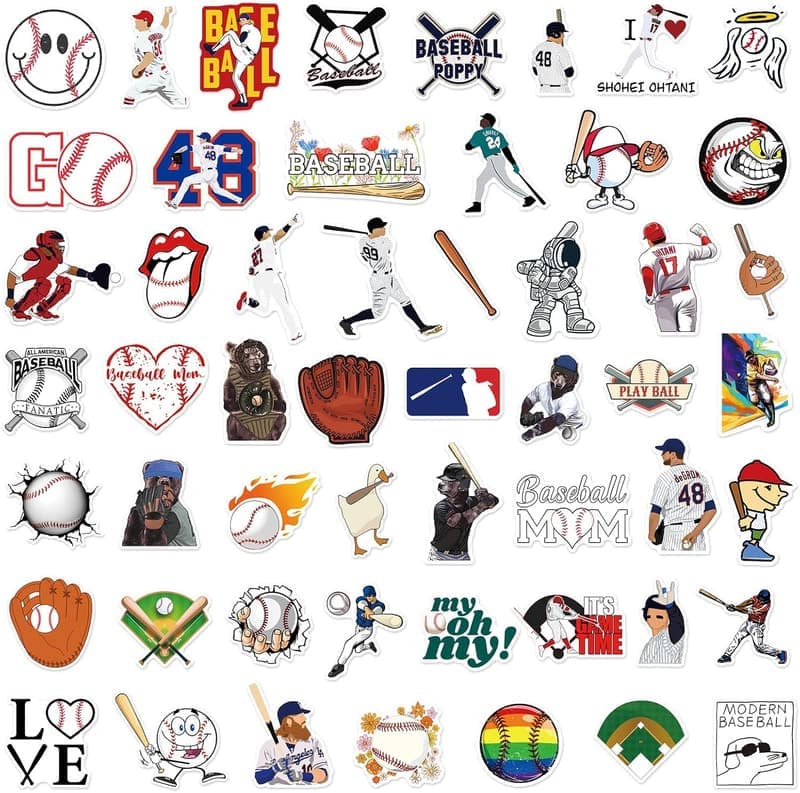 Baseball Aufkleber Set (50 Stück) - Süße Sportaufkleber für Kinder und Erwachsene