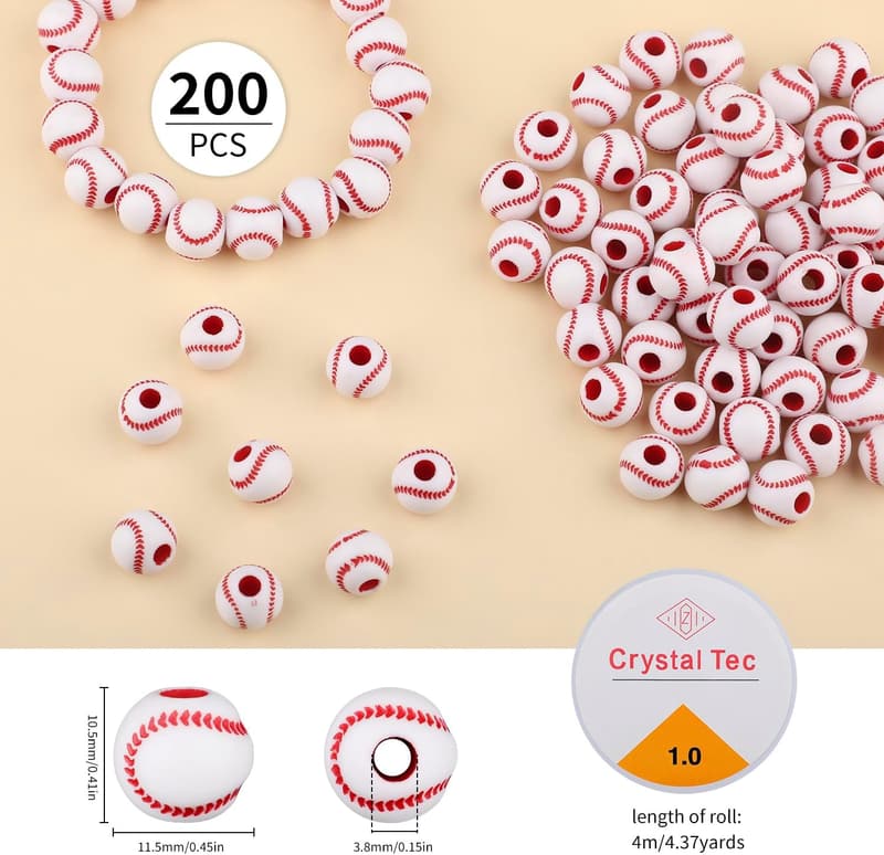 200 Stück 11,5 mm Acryl Baseballperlen für DIY Schmuckprojekte