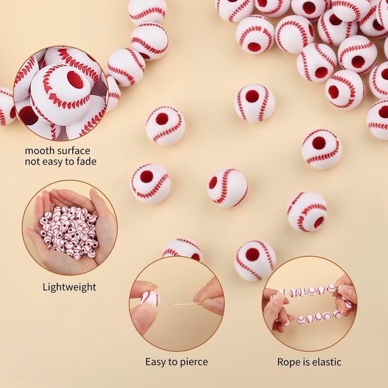 200 Stück 11,5 mm Acryl Baseballperlen für DIY Schmuckprojekte