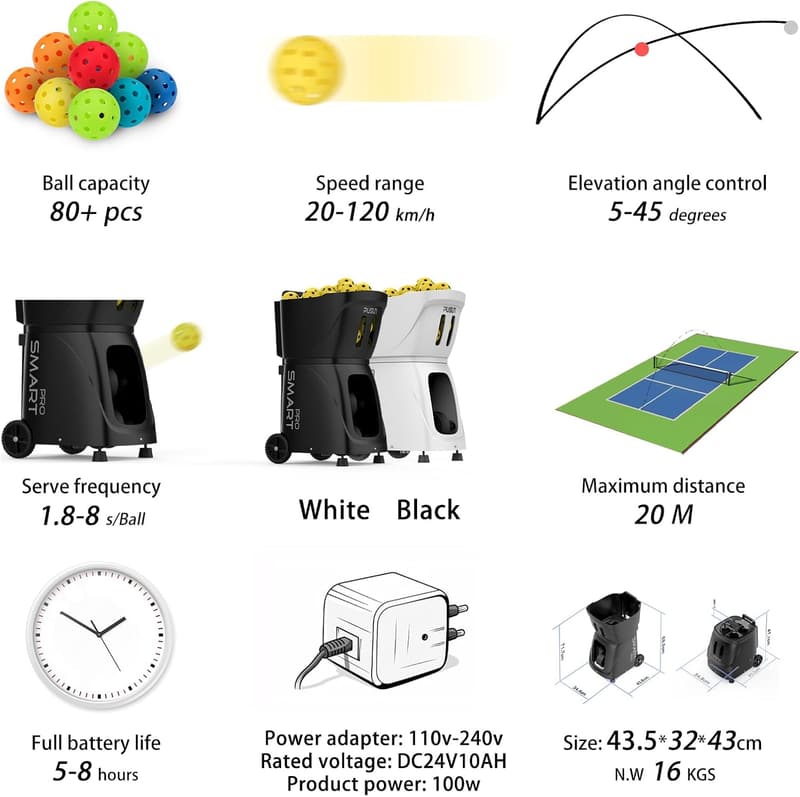 PUSUN PP-SMARTPro Pickleballmaschine mit APP-Steuerung und Dink-Training