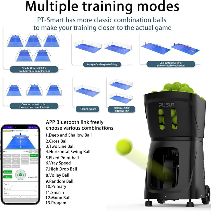 PT-SMARTPro Padel Ballmaschine mit App-Steuerung und 12 Aufschlagmodi