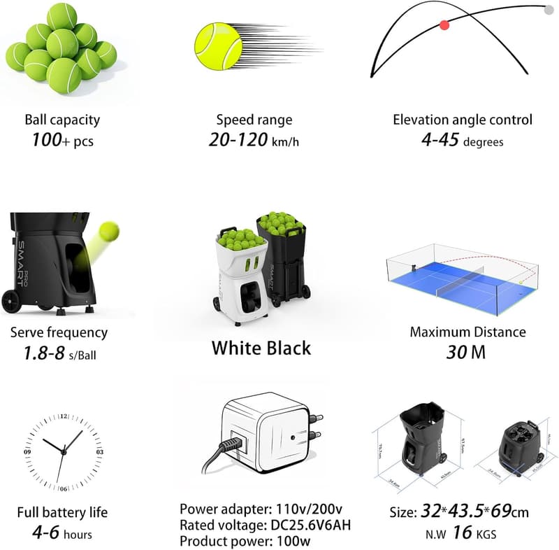 PT-SMARTPro Padel Ballmaschine mit App-Steuerung und 12 Aufschlagmodi