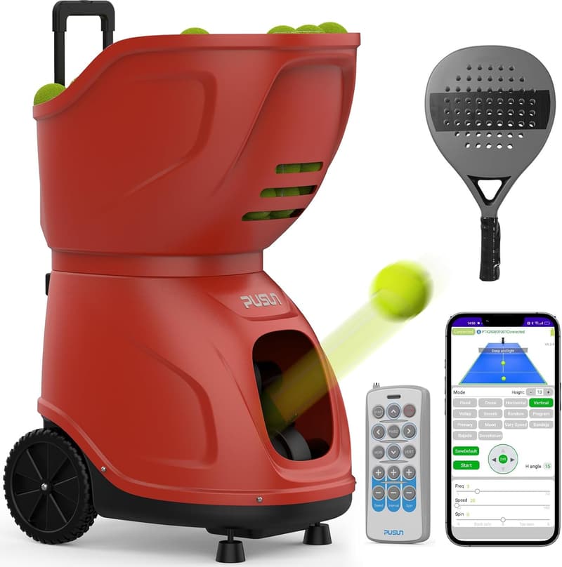 PUSUN PT-9001 Padel Ballmaschine mit APP-Steuerung – 35 Landepunkte, 12 Modi, variabler Spin und Geschwindigkeit