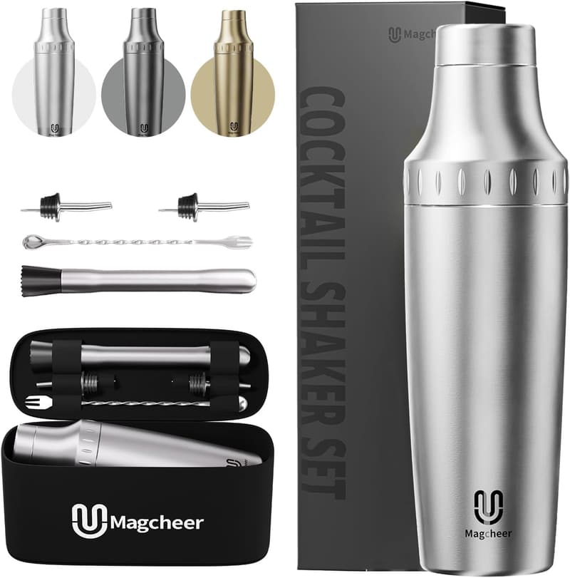 Cocktail Shaker Set 850ml Edelstahl mit Sieb und Koffer für Bartender